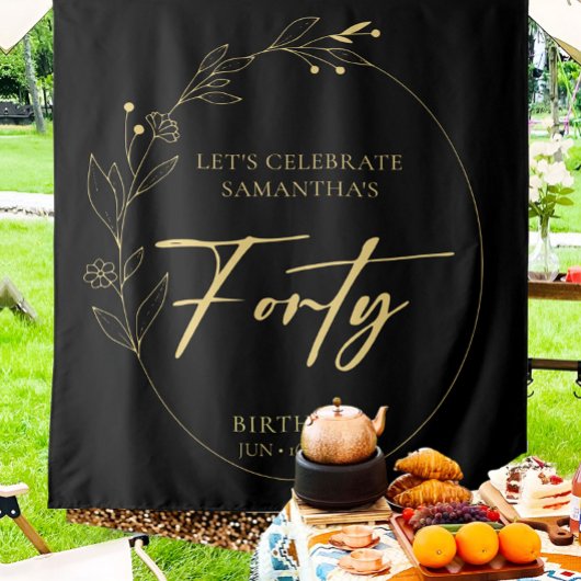 Foliage 40th Birthday Party Backdrop Tapestry Wandkleed