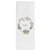 Foliage and Gold Monogram White Elegant II Wedding Wijn Cadeautas (Achterkant)