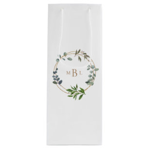Foliage and Gold Monogram White Elegant II Wedding Wijn Cadeautas