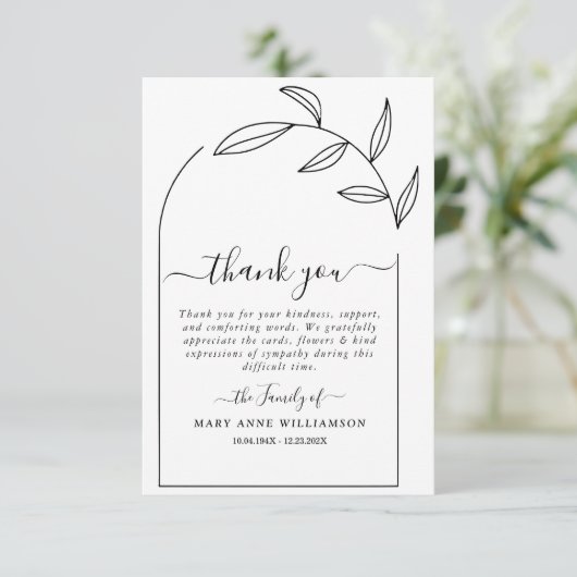 Foliage Arch Text Script Funeral Hartelijk dank Bedankkaart (Staand voorkant)