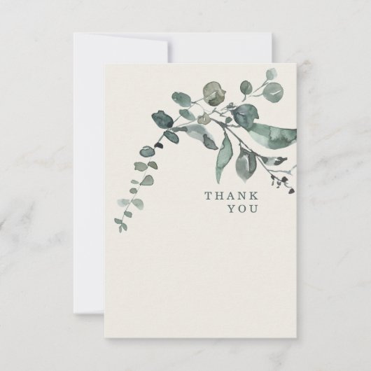 Foliage Blauwgroen & Cream Weddenschap Dank je Bedankkaart (Voorkant)