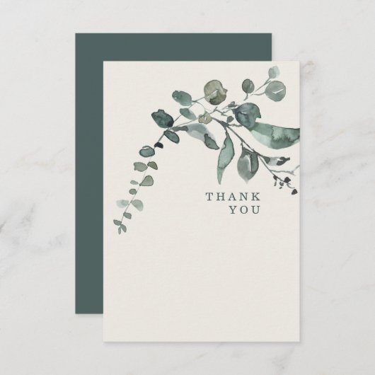 Foliage Blauwgroen & Cream Weddenschap Dank je Bedankkaart (Voorkant / Achterkant)