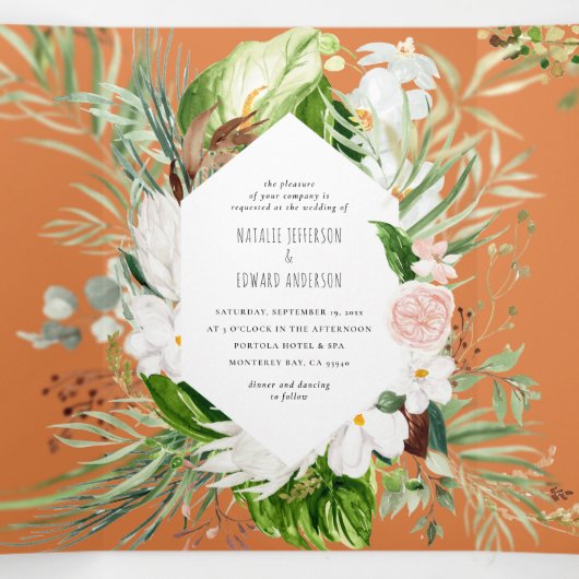 Foliage + bloemenbruiloft uitnodiging en details (Binnenkant midden)