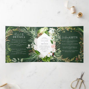 Foliage + bloemenbruiloft uitnodiging en details