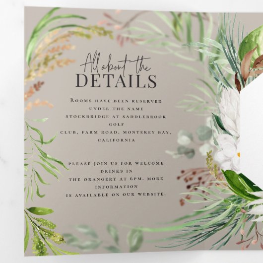 Foliage + bloemenbruiloft uitnodiging en details (Binnenzijde eerst)