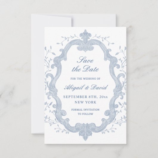 Foliage Blue Crest Wedding Save The Date (Voorkant)