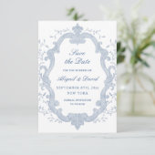 Foliage Blue Crest Wedding Save The Date (Staand voorkant)