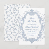 Foliage Blue Crest Wedding Save The Date (Voorkant / Achterkant)