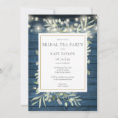 Foliage Blue Rustic String Lights Bridal Tea Party Kaart (Voorkant)