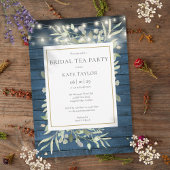 Foliage Blue Rustic String Lights Bridal Tea Party Kaart