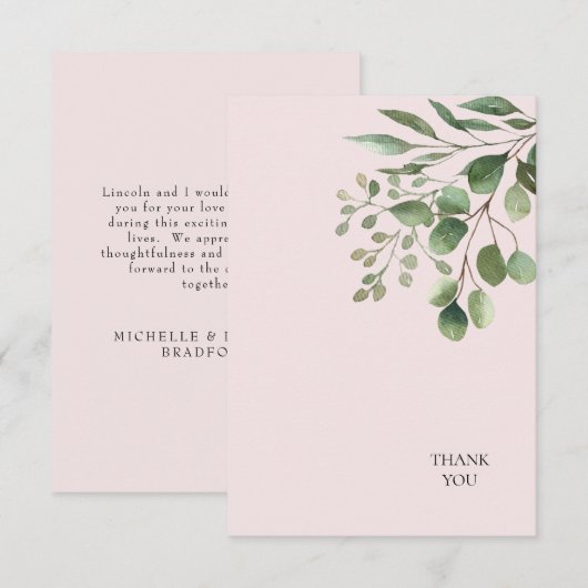Foliage Blush Bruiloft Dank u Bedankkaart (Voorkant / Achterkant)