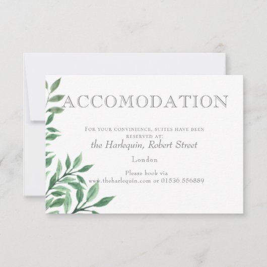 Foliage Boeket ACCOMMODATIEKAART RSVP Kaartje (Voorkant)