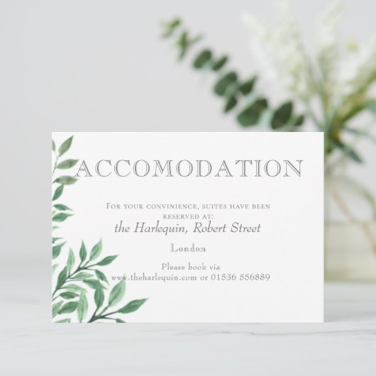 Foliage Boeket ACCOMMODATIEKAART RSVP Kaartje (Staand voorkant)