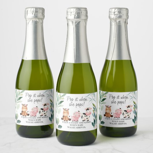Foliage Boerderij Baby shower Pop IT Mousserende W Sparkling Wijnetiket (Flessen)