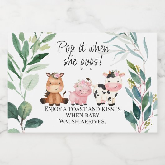 Foliage Boerderij Baby shower Pop IT Mousserende W Sparkling Wijnetiket (Enkel label)