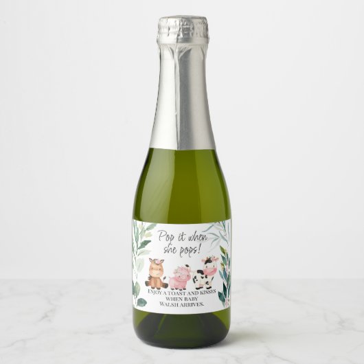 Foliage Boerderij Baby shower Pop IT Mousserende W Sparkling Wijnetiket (Voorkant)