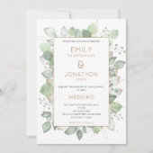 Foliage Border Gouden Sage Bruiloft Uitnodiging (Voorkant)