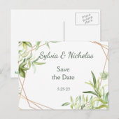 Foliage Botanical Green Blauwgroen Gold Save the D Aankondigingskaart (Voorkant / Achterkant)