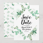 Foliage Botanical Mint Diamond Lijst Chic Save The Date (Voorkant / Achterkant)