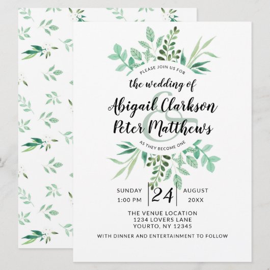 Foliage Botanical Waterverf Wreatbrouwding Kaart (Voorkant / Achterkant)