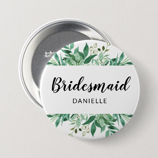 Foliage Botanische bridesmaïde Monogrammen, vers Ronde Button 7,6 Cm (Voorkant /achterkant)