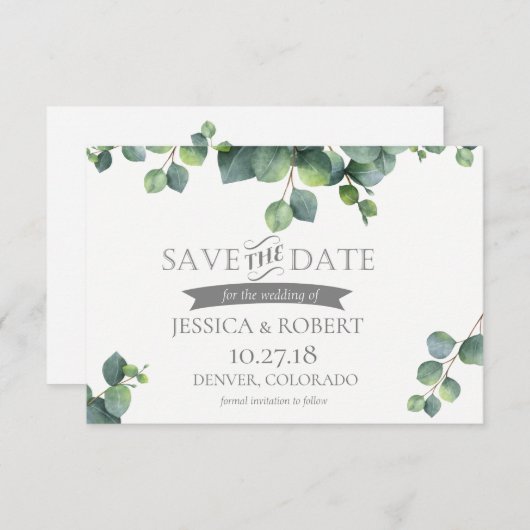 Foliage Bouquet bespaart de datum-Kaart Save The Date (Voorkant / Achterkant)