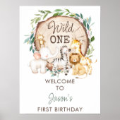 Foliage boys Safari First Birthday Welcome Sign Poster (Voorkant)