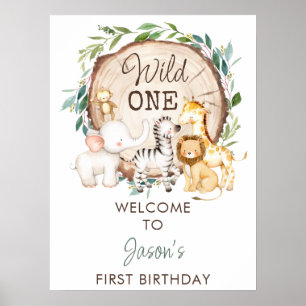 Foliage boys Safari First Birthday Welcome Sign Poster