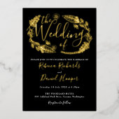 Foliage Chic Script Weduwing Black and Gold Foil i Folie Uitnodiging (Voorkant)