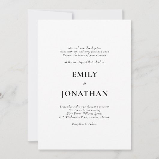 Foliage Classic Simple Wedding Invitation Kaart (Voorkant)