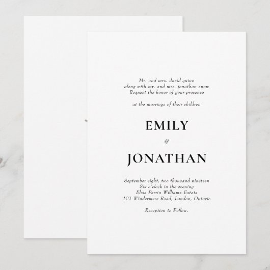 Foliage Classic Simple Wedding Invitation Kaart (Voorkant / Achterkant)