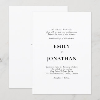 Foliage Classic Simple Wedding Invitation Kaart