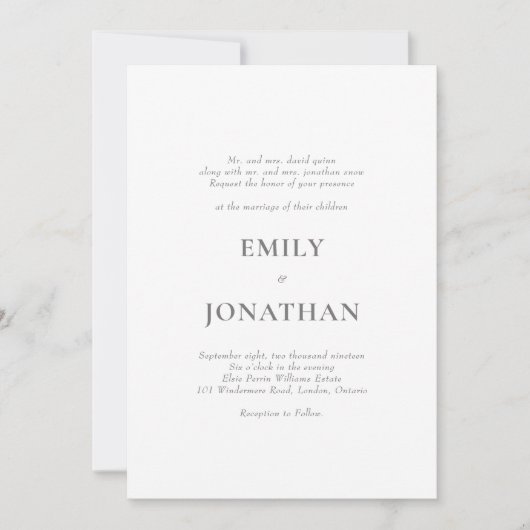 Foliage Classic Simple Wedding Invitation Kaart (Voorkant)
