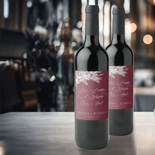 Foliage Duet Burgundy Gray Botanical Weddenschap T Wijn Etiket