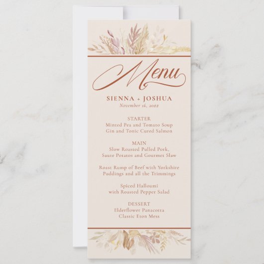 Foliage Duet Cream Botanische Bruiloft Menu Kaart (Voorkant)