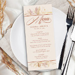 Foliage Duet Cream Terracotta Botanische bruiloft Menu<br><div class="desc">Botanisch huwelijksmenu in een duet van crème en verbrand sinaasappel, om uw thema van de huwelijkskleur aan te vullen. Een waterverf design versierd met bladeren en gebladerte in tinten roest kaneel crème amandelgeel en goud. De sjabloon is ingesteld voor u om te personaliseren met uw ingestelde menu of maaltijdopties. Elegant,...</div>