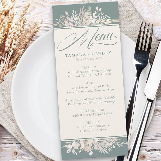 Foliage Duet Sage Green Botanical Wedding Menu