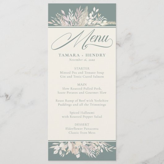 Foliage Duet Sage Green Botanical Wedding Menu (Voorkant)