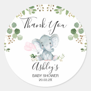 Foliage Elephant Baby shower Hartelijk dank  Ronde Sticker
