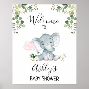 Foliage Elephant Balloons Baby shower Welkomstteke Poster