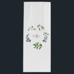 Foliage en Gold Monogram White Elegant Wedding Wijn Cadeautas<br><div class="desc">Foliage & Gold monogram White Wedding gift tas. Elegant. Wijn. Eucalyptus.</div>