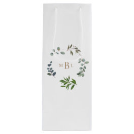 Foliage en Gold Monogram White Elegant Wedding Wijn Cadeautas
