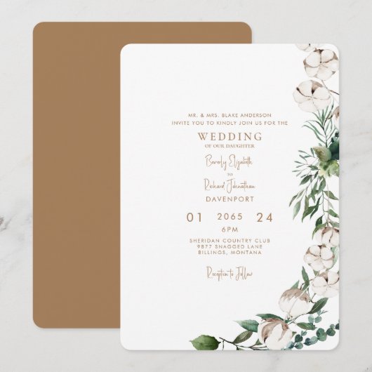 Foliage en katoen Modern Gold Rond Weddenschap Kaart (Voorkant / Achterkant)