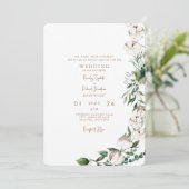 Foliage en katoen Modern Gold Rond Weddenschap Kaart (Staand voorkant)