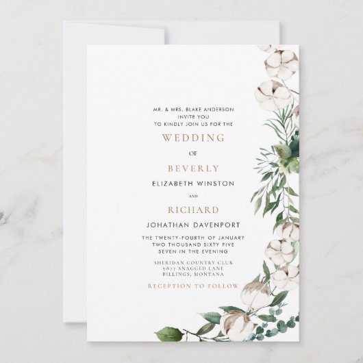 Foliage en katoenbride Ouders Glam Weddenschap Kaart (Voorkant)