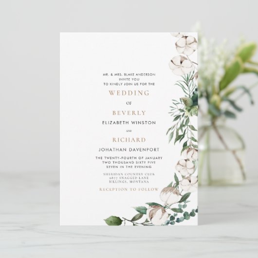 Foliage en katoenbride Ouders Glam Weddenschap Kaart (Staand voorkant)