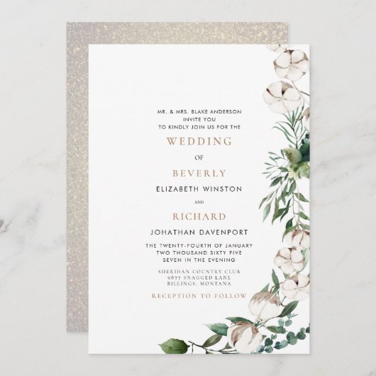 Foliage en katoenbride Ouders Glam Weddenschap Kaart (Voorkant / Achterkant)