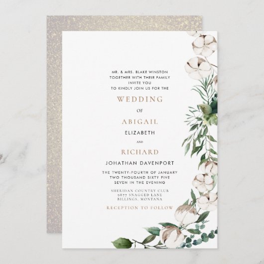 Foliage en katoenbruidjes bruiloft tussen ouders kaart (Voorkant / Achterkant)