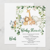 Foliage en safari dieren Baby shower uitnodiging (Voorkant / Achterkant)