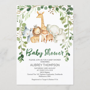 Foliage en safari dieren Baby shower uitnodiging